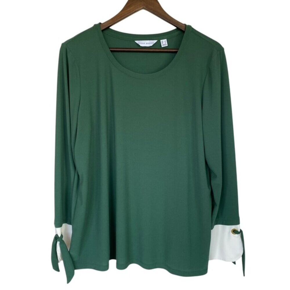 Susan Graver Forest Green Long Sleeve Blouse - Large
